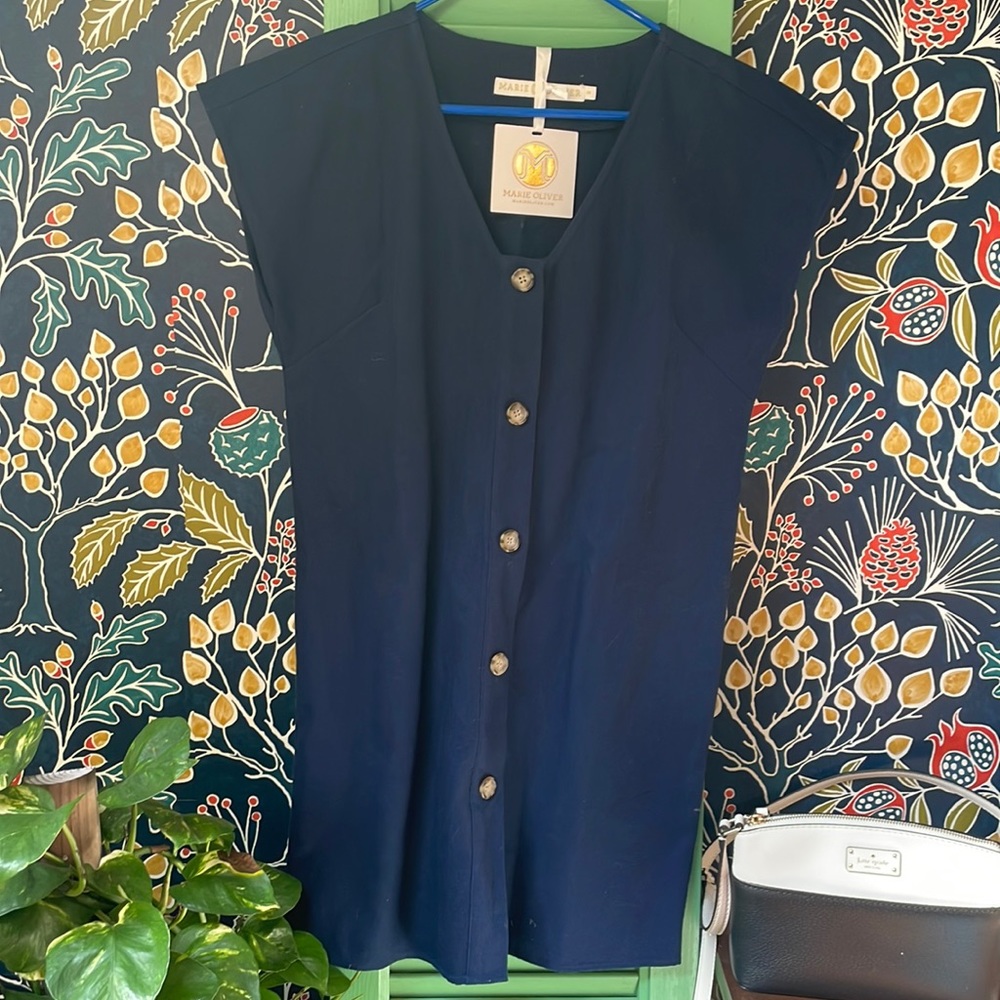NWT Marie Oliver Navy Cotton Dress with Buttons